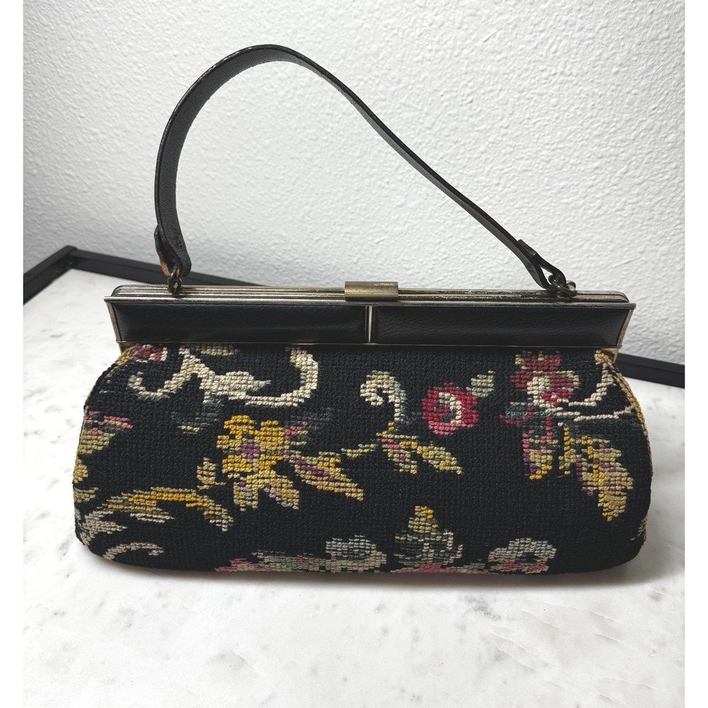 Vintage 60s JR Florida Needlepoint Purse Carpet Bag Tapestry Boho Handbag